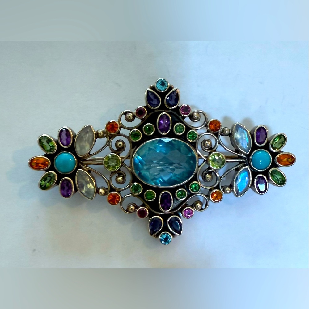 NICKY BUTLER Sterling & Multi Gemstone Brooch Pin